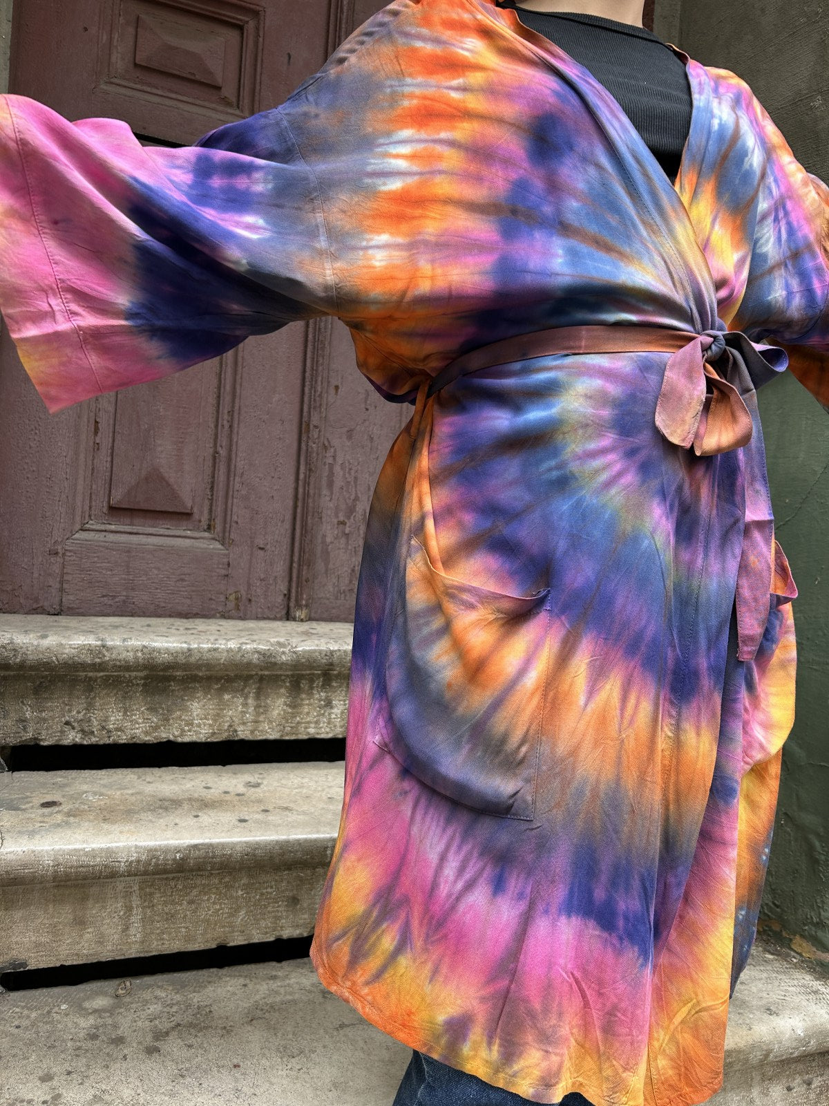 Unisex Bohem Gökkuşağı Batik Tasarım Kimono Ceket