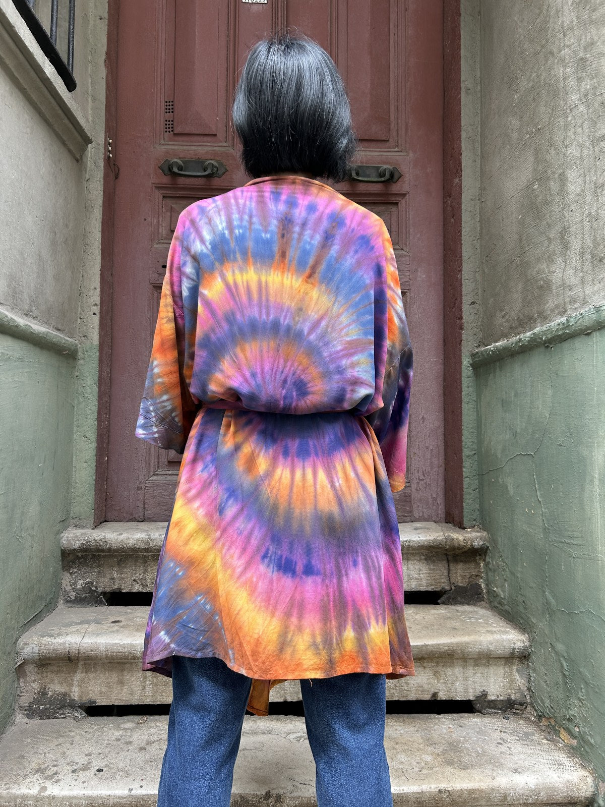 Unisex Bohem Gökkuşağı Batik Tasarım Kimono Ceket