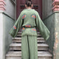 Yeşil Haki Göz Desenli Bohem Kadın Yoga Doğal Kumaş Kimono Takım Yoga Takımı