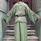 Yeşil Haki Göz Desenli Bohem Kadın Yoga Doğal Kumaş Kimono Takım Yoga Takımı
