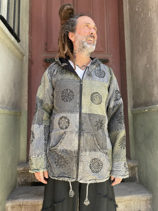Nepal Kapüşonlu Patchwork İçi Polarlı Mont