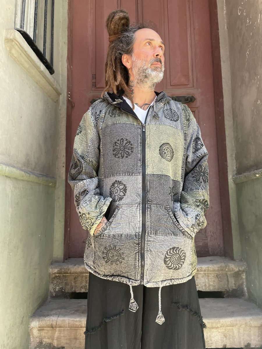 Nepal Kapüşonlu Patchwork İçi Polarlı Mont