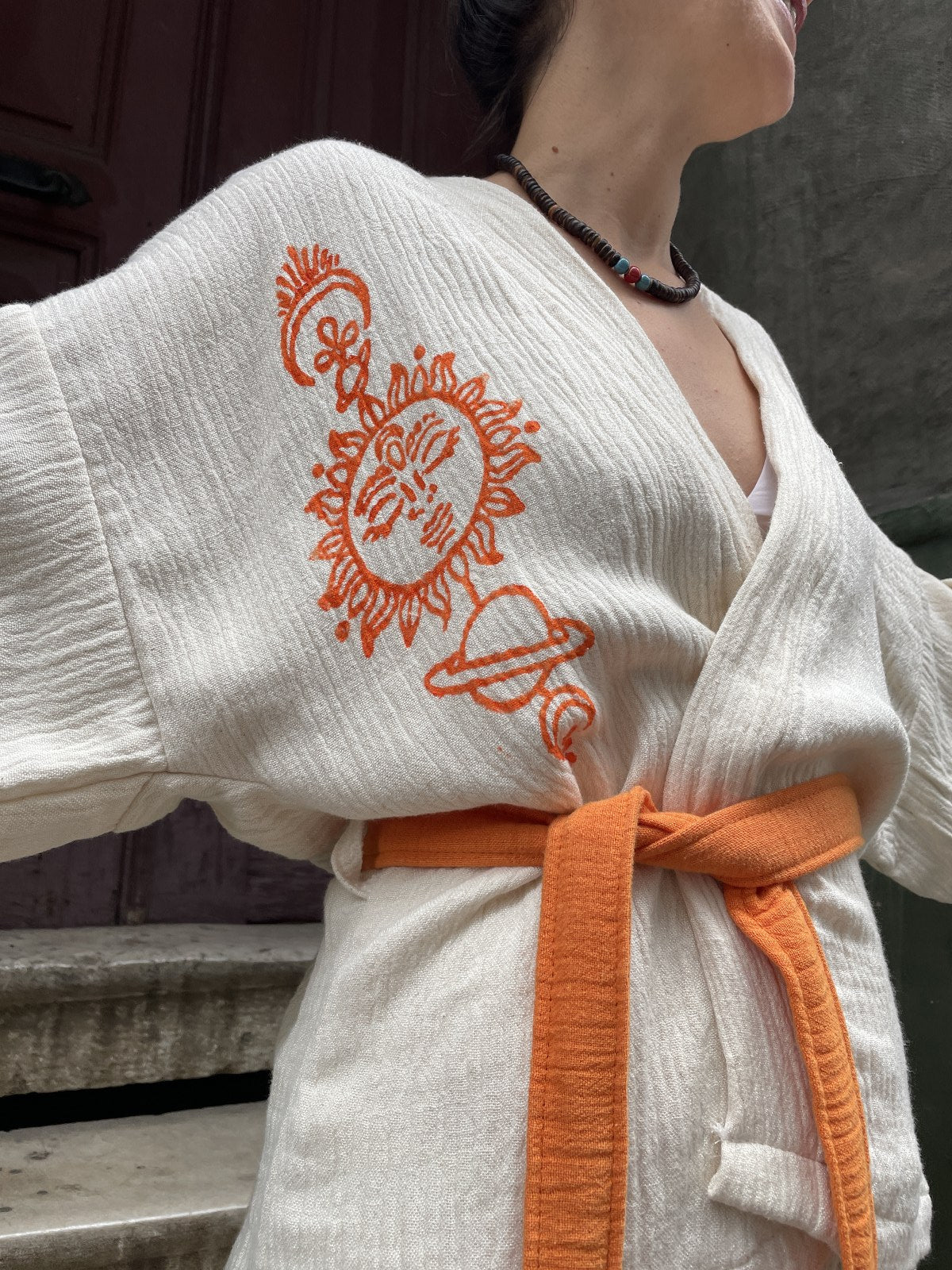 Turuncu Güneş Bohem Kadın Yoga Doğal Kumaş Kimono Takım Yoga Takımı