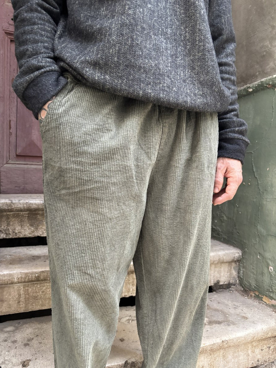 Unisex Fitilli Kışlık Kadife Pantolon Haki