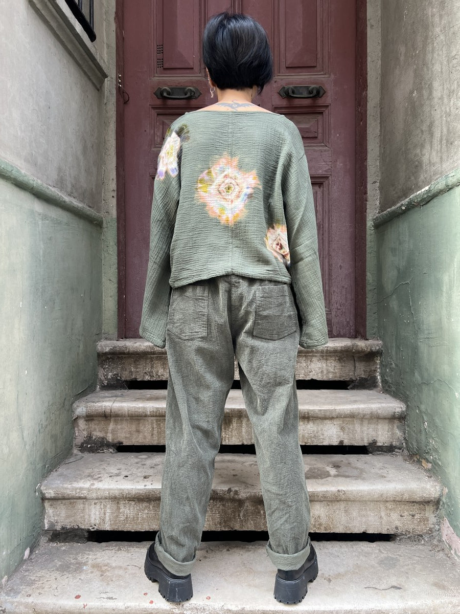 Kadın Kadife Pantolon Haki – Belden Lastikli, Cepli, Özel Kemerli