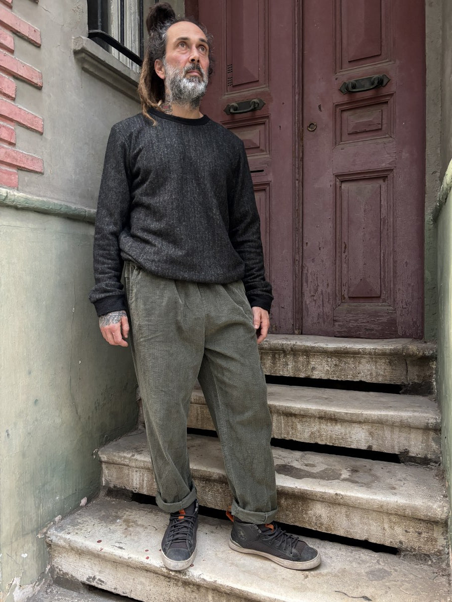 Unisex Fitilli Kışlık Kadife Pantolon Haki