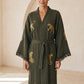 Sahara Leopar Desenli Müslin Kimono Kaftan – Haki