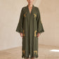 Sahara Leopar Desenli Müslin Kimono Kaftan – Haki