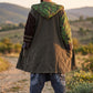 Unisex Nepal Etnik Patchwork Polar Astarlı Uzun Kapüşonlu Ceket Mont – Haki Yeşil