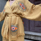 Hardal Göz Desenli Bohem Kadın Yoga Doğal Kumaş Kimono Takım Yoga Takımı