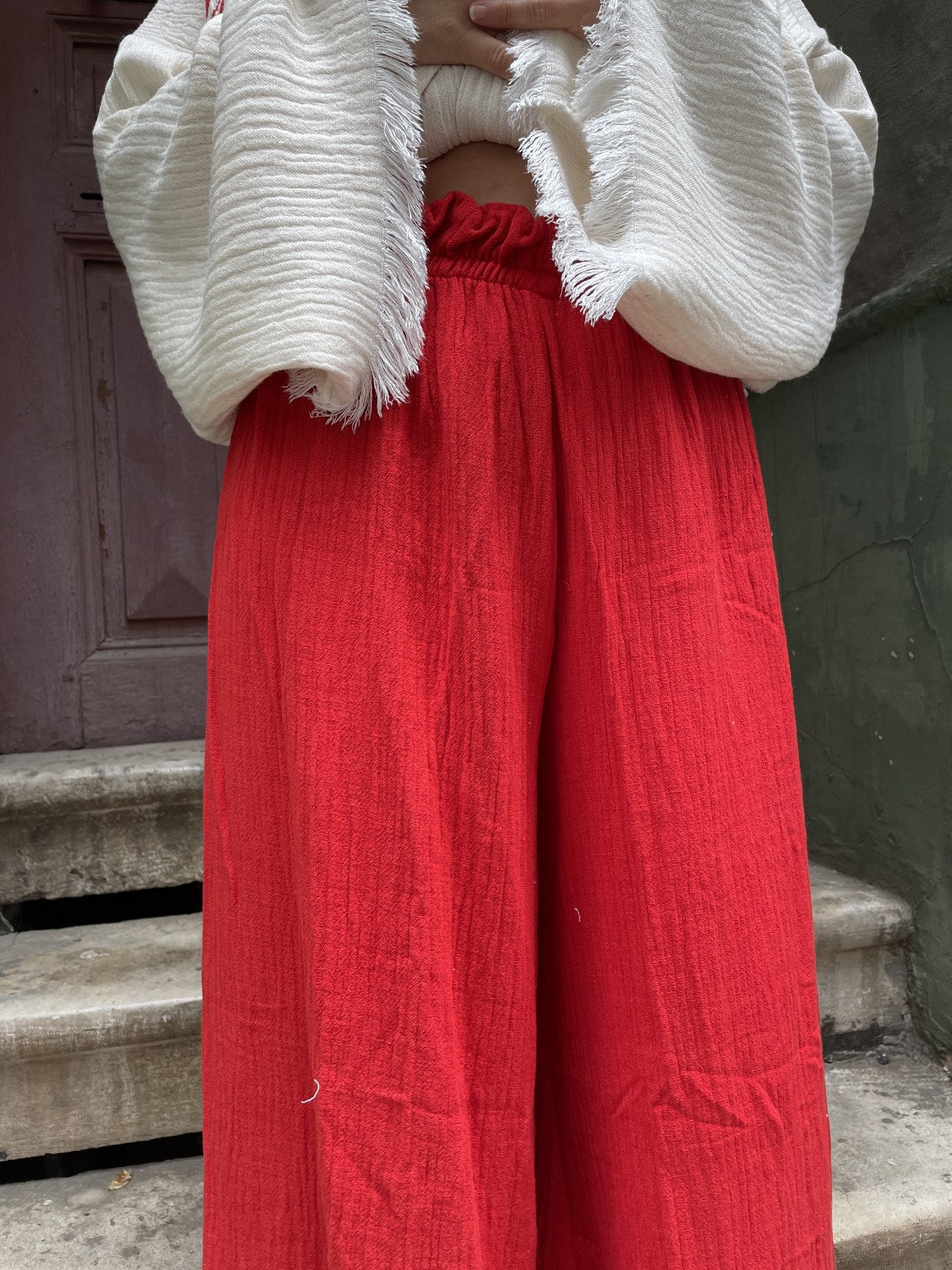 Kırmızı Güneş Bohem Kadın Yoga Doğal Kumaş Kimono Takım Yoga Takımı