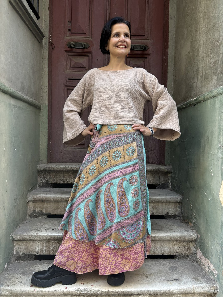 Paisley Desenli Çift Taraflı İpek Etek – El Yapımı