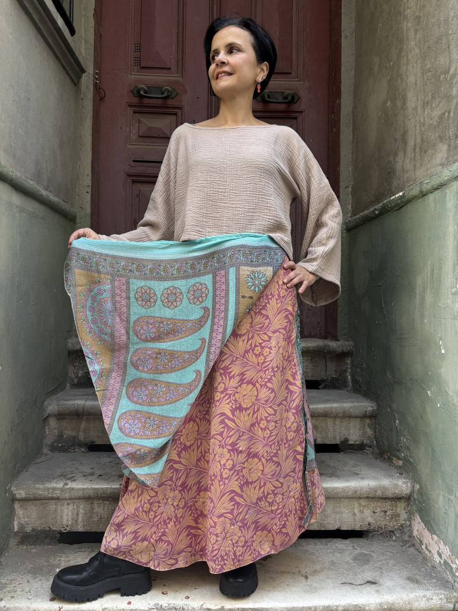 Paisley Desenli Çift Taraflı İpek Etek – El Yapımı