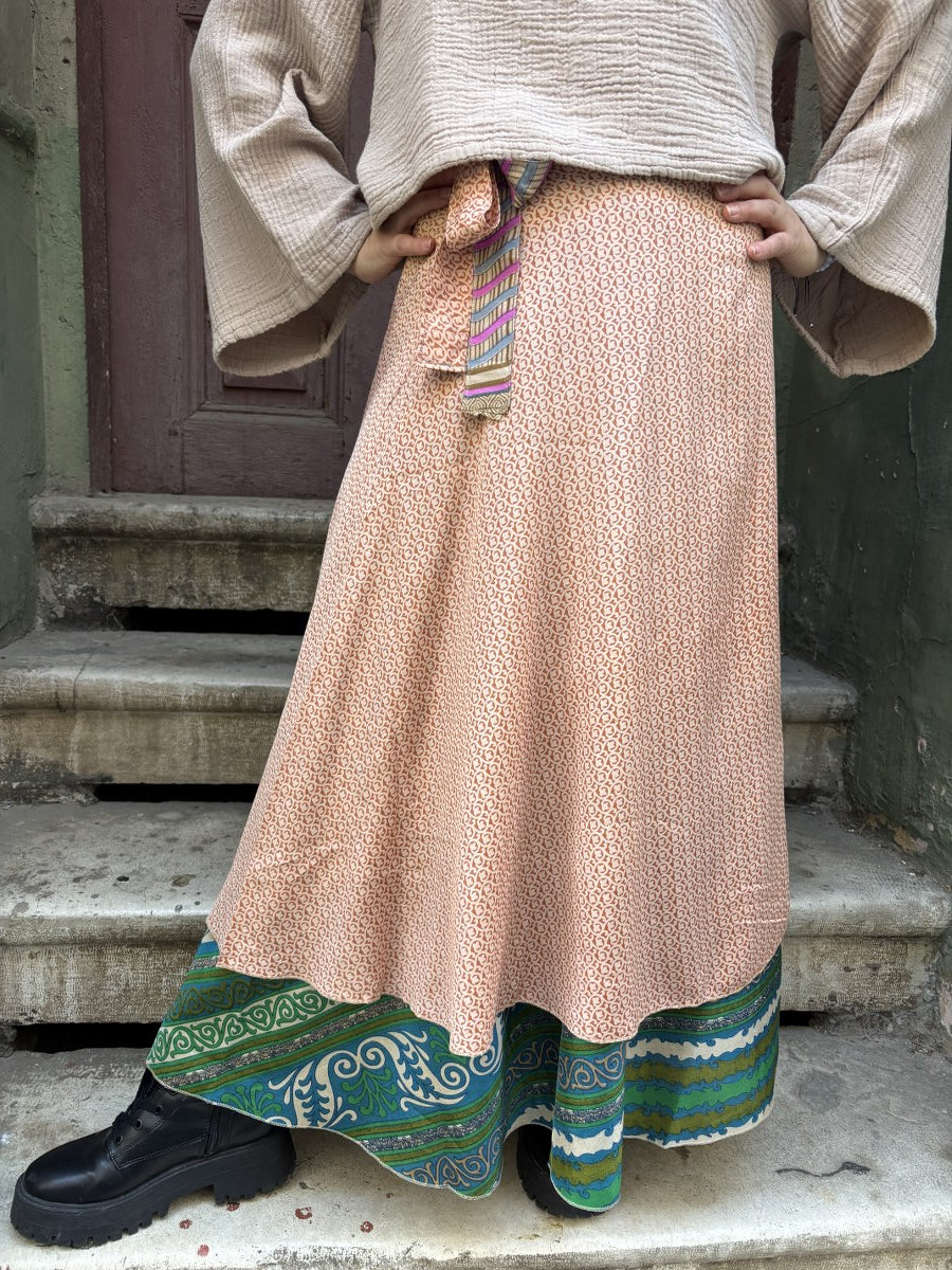 Çift Taraflı Nepal İpek Etek – Bej Bohem Tarz