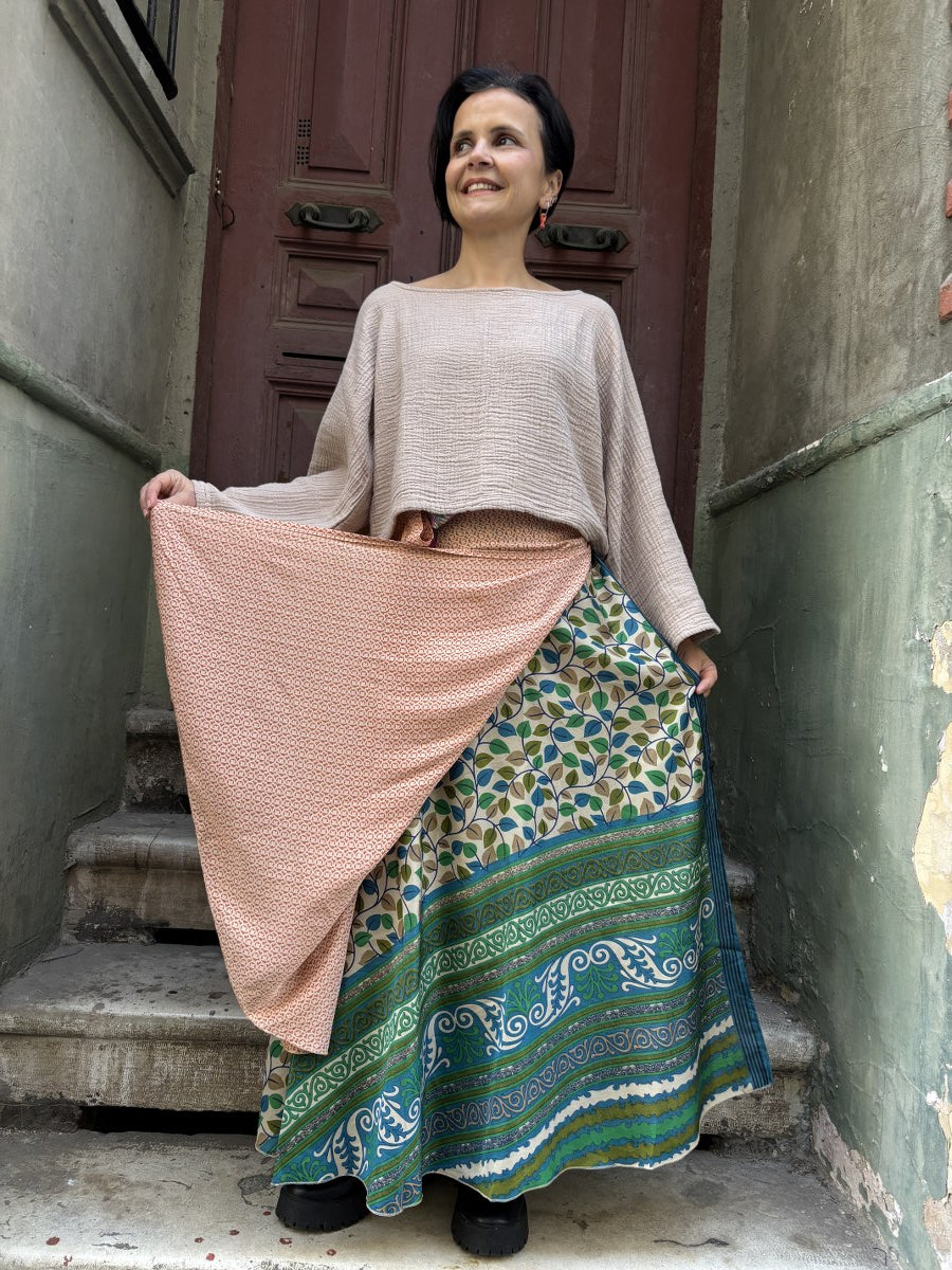 Çift Taraflı Nepal İpek Etek – Bej Bohem Tarz