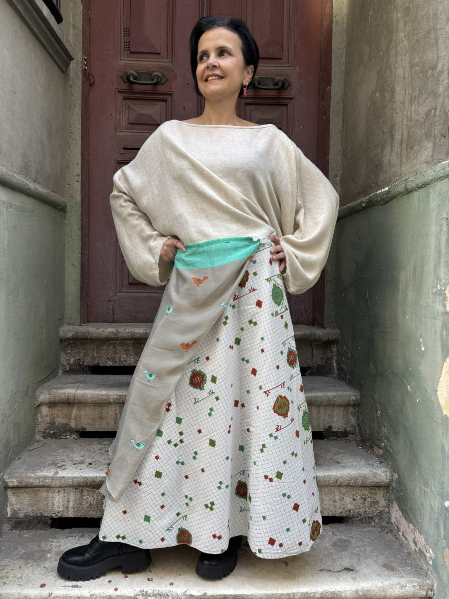 Birdsong – Çift Taraflı Kuş Desenli İpek Etek