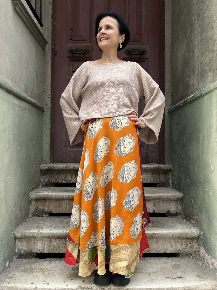 Çift Taraflı Nepal Bohem İpek Etek 