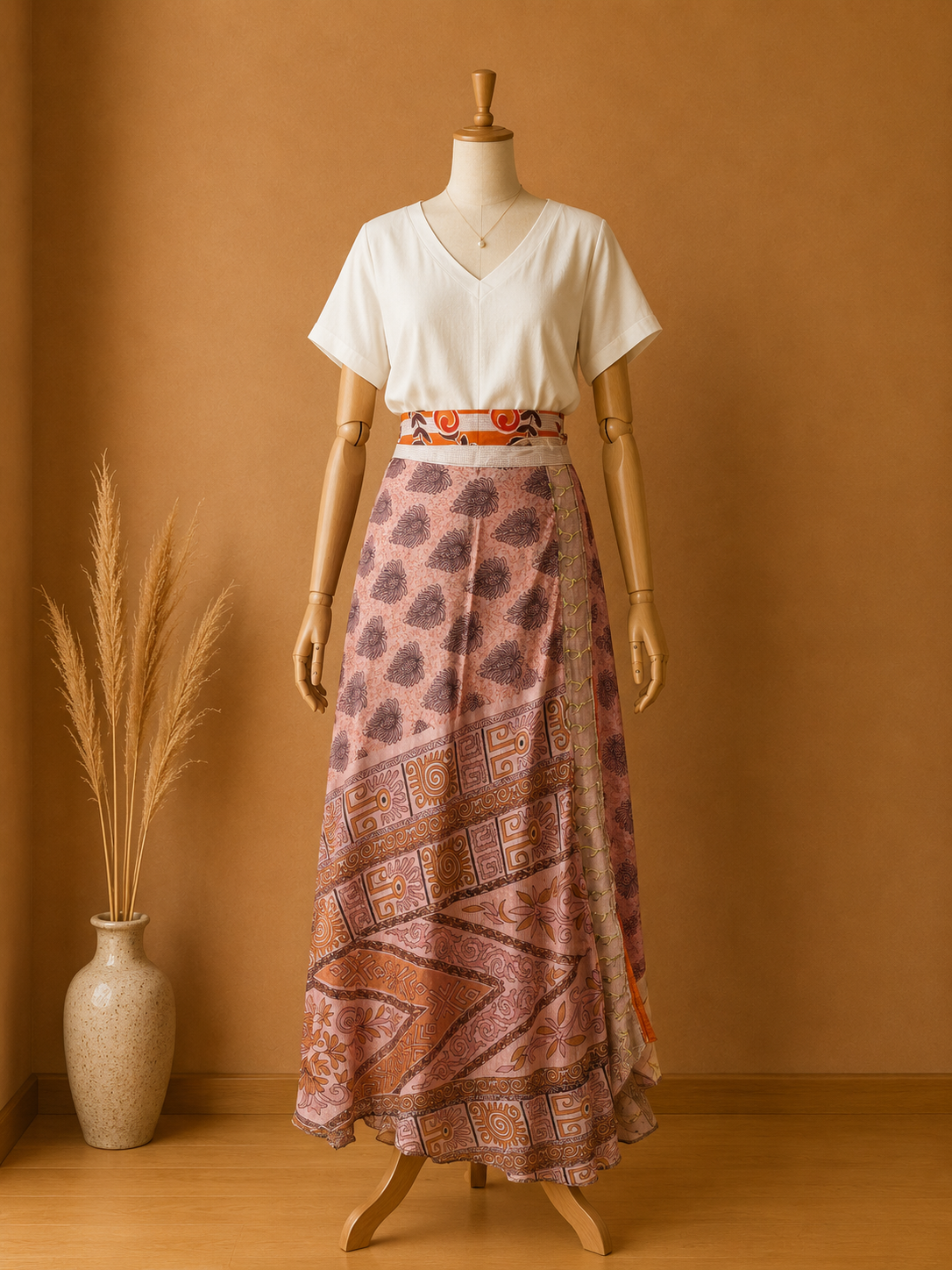 Çift Taraflı Bağlamalı İpek Etek Sarong – Soft Çiçek Desenli