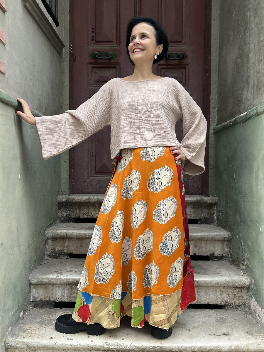 Çift Taraflı Nepal Bohem İpek Etek 