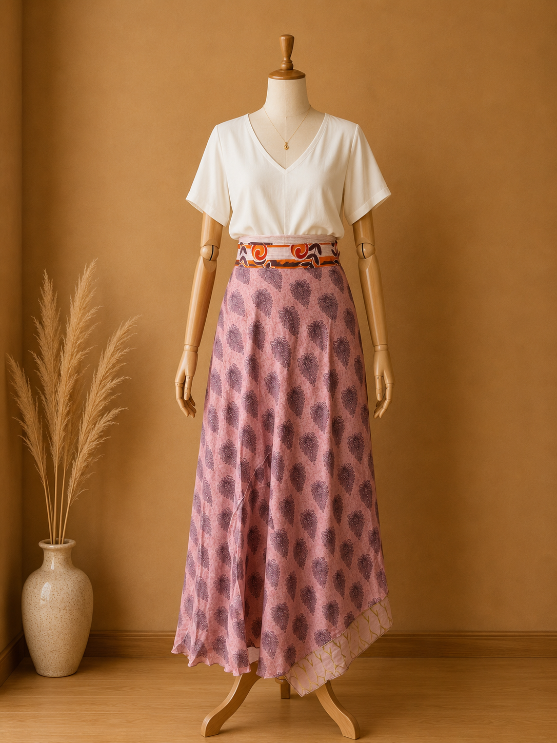 Çift Taraflı Bağlamalı İpek Etek Sarong – Soft Çiçek Desenli