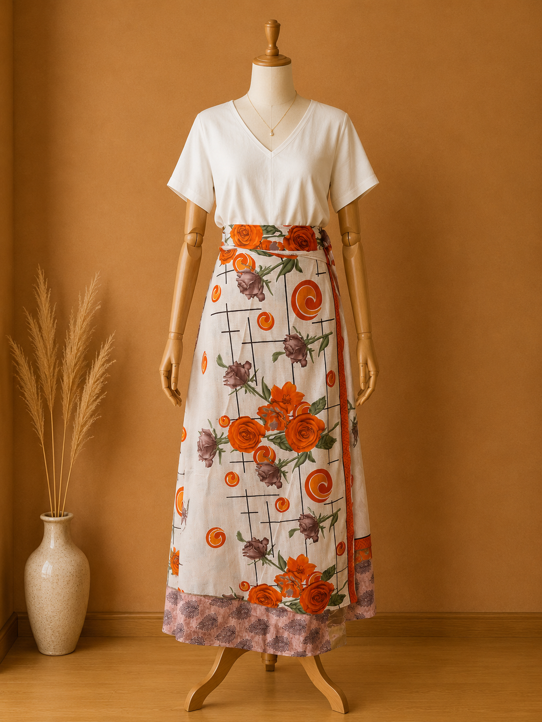 Çift Taraflı Bağlamalı İpek Etek Sarong – Soft Çiçek Desenli