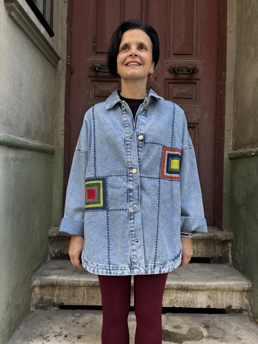 Nakış Detaylı Boho Jean Ceket