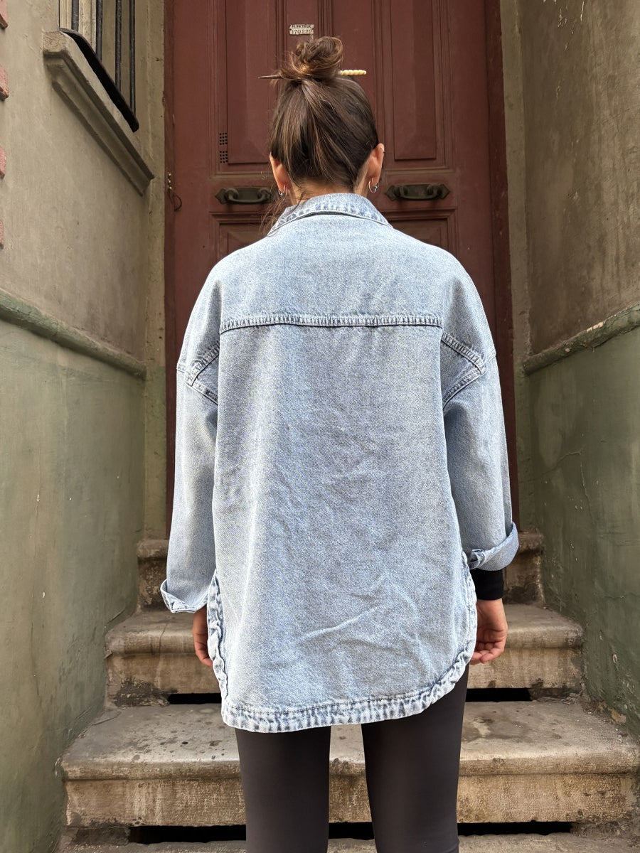 Nakış Detaylı Boho Jean Ceket