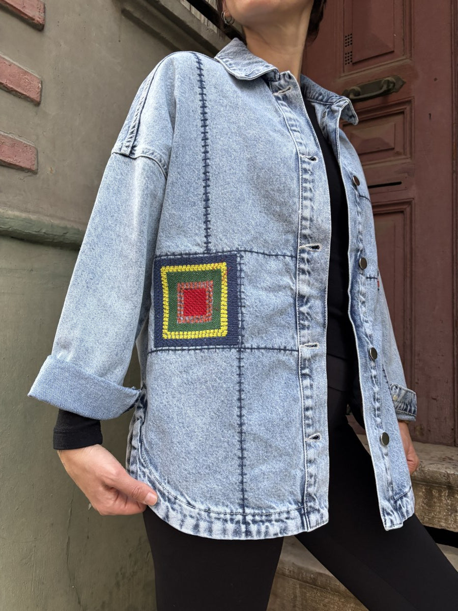 Nakış Detaylı Boho Jean Ceket