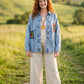 Patchwork Nakış Detaylı Kadın Boho Jean Ceket Mont – Oversize