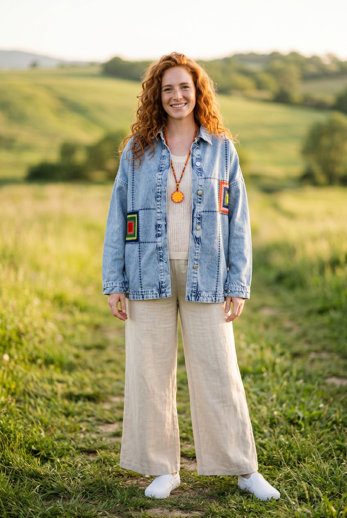 Patchwork Nakış Detaylı Kadın Boho Jean Ceket Mont – Oversize