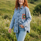 Patchwork Nakış Detaylı Kadın Boho Jean Ceket Mont – Oversize