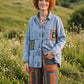 Patchwork Nakış Detaylı Kadın Boho Jean Ceket Mont – Oversize