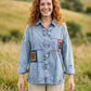 Patchwork Nakış Detaylı Kadın Boho Jean Ceket Mont – Oversize