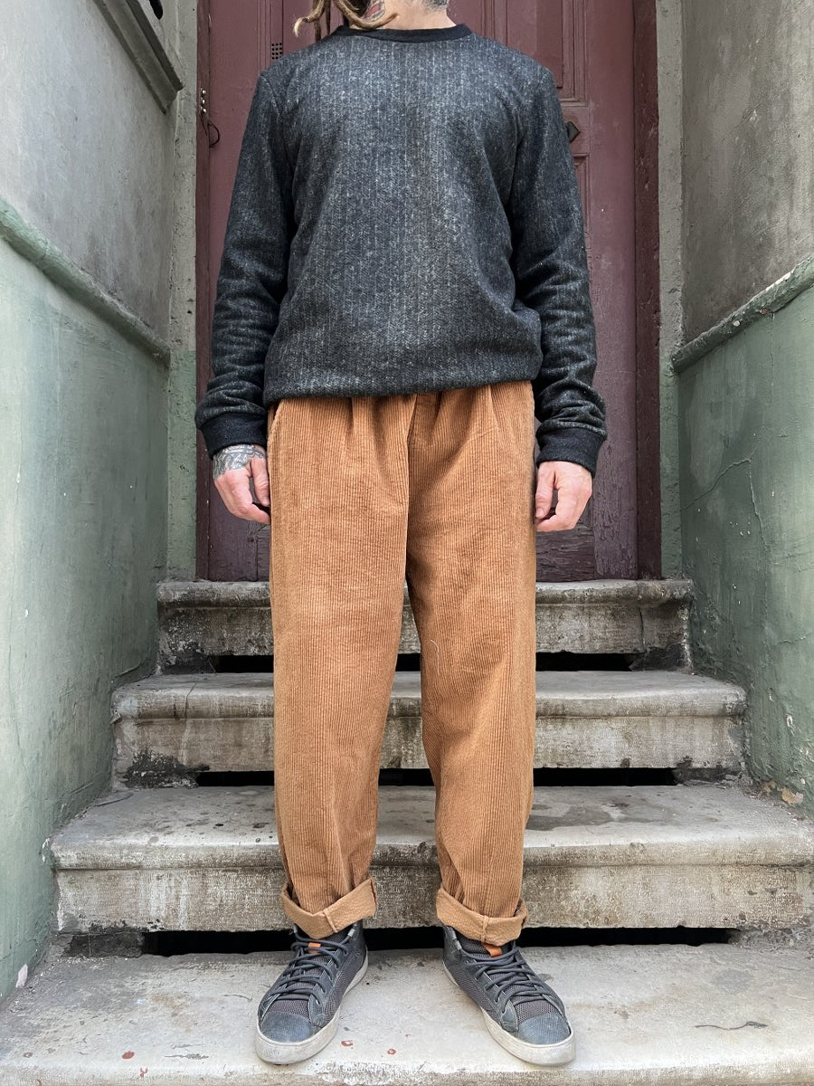 Unisex Fitilli Kışlık Kadife Pantolon Camel – Beli Lastikli, Cepli