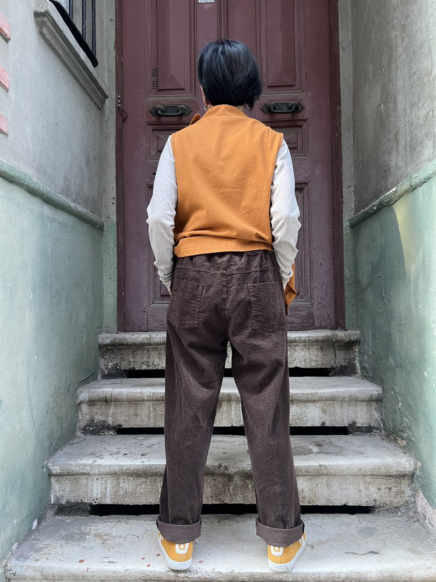 Kadın Kadife Pantolon Kahverengi – Belden Lastikli, Cepli, Özel Kemerli