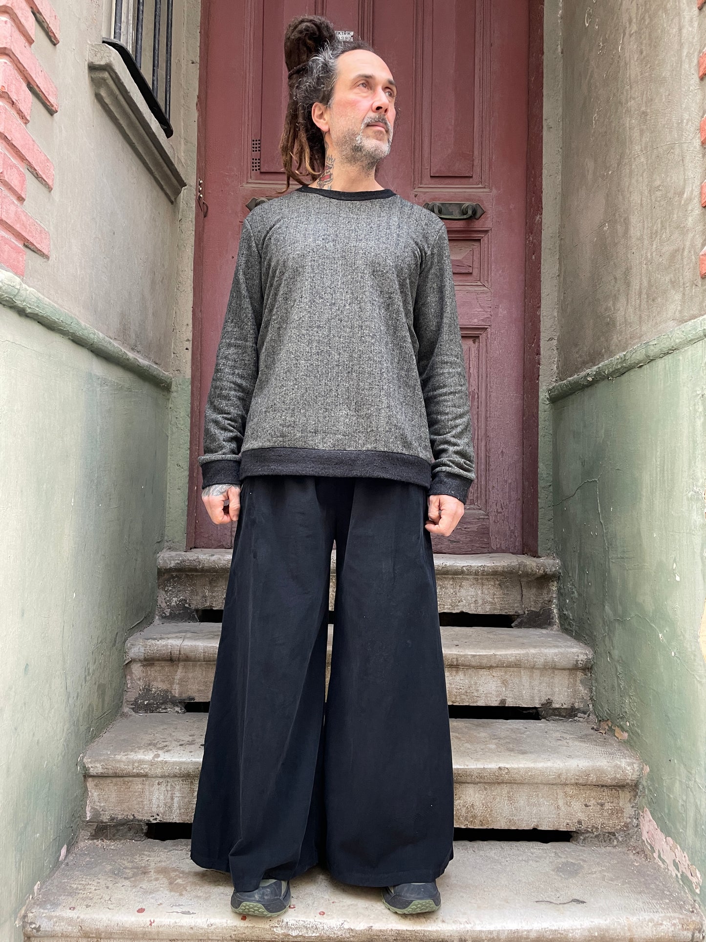 Siyah Unisex Kadife Salaş Palazzo Pantolon