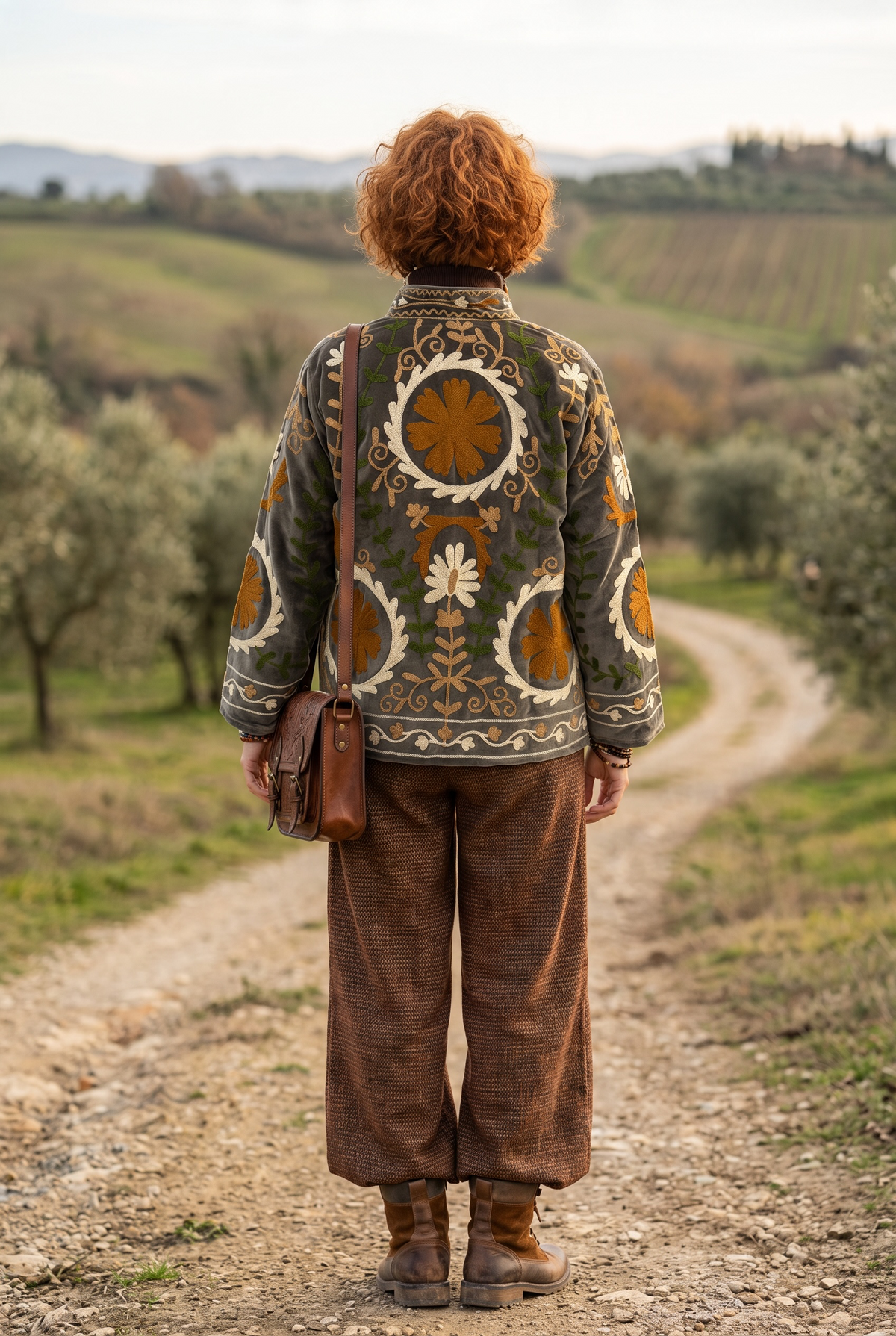 Terra – Suzani İşlemeli Zeytin Yeşili Kadife Bohem Kadın Ceket