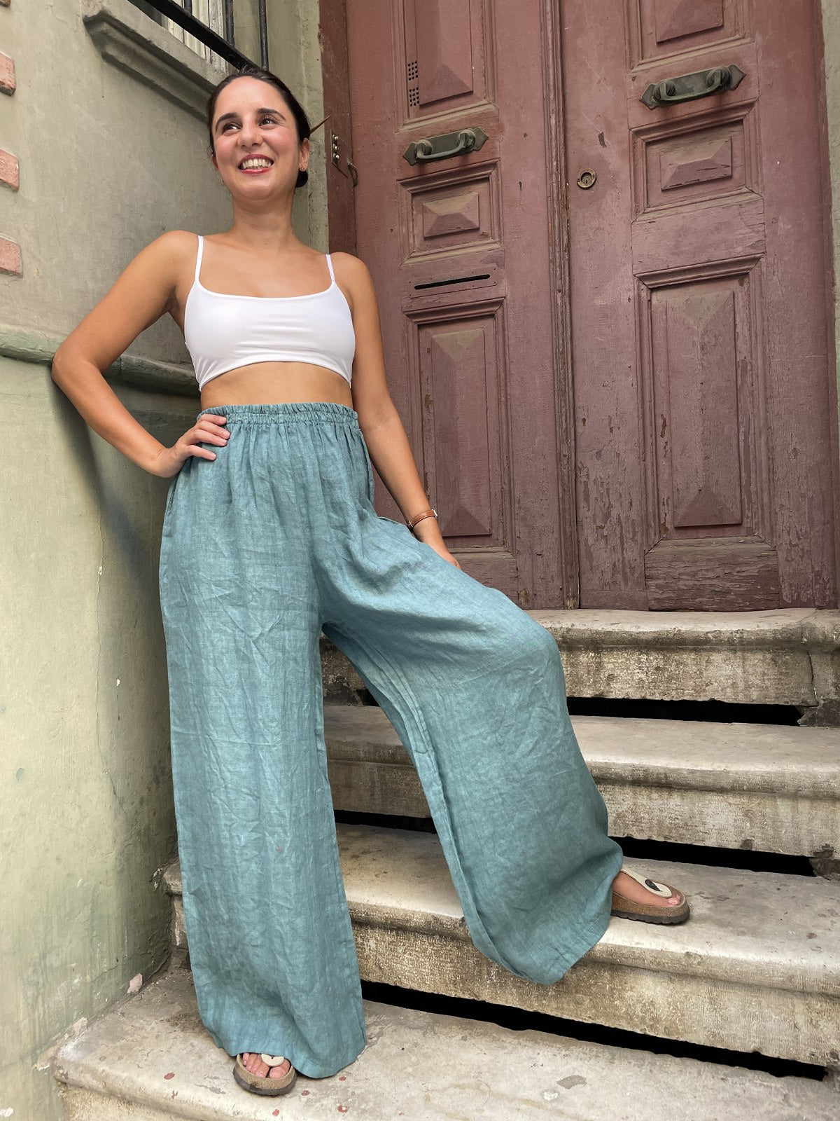 Unisex Düz Kesim Kadın Keten Pantolon