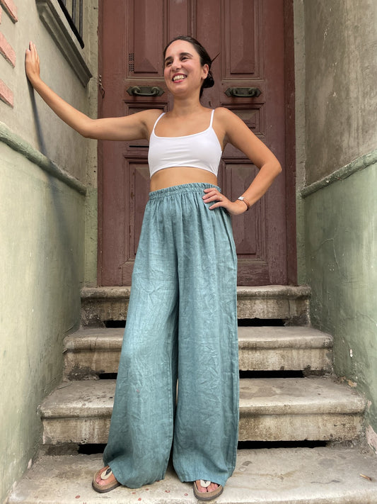 Unisex Düz Kesim Kadın Keten Pantolon