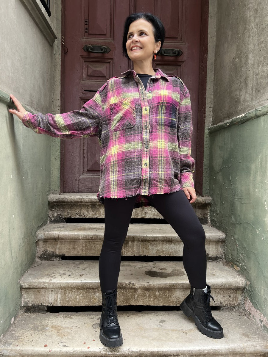 Kadın Oversize Oduncu Gömlek – %100 Pamuk, Mor Limon