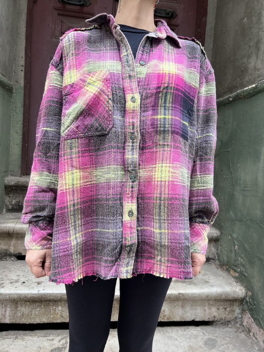 Kadın Oversize Oduncu Gömlek – %100 Pamuk, Mor Limon