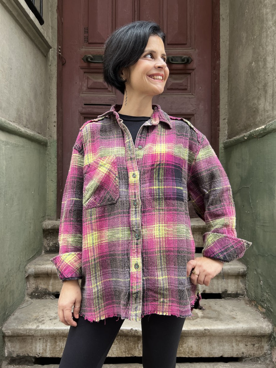 Kadın Oversize Oduncu Gömlek – %100 Pamuk, Mor Limon