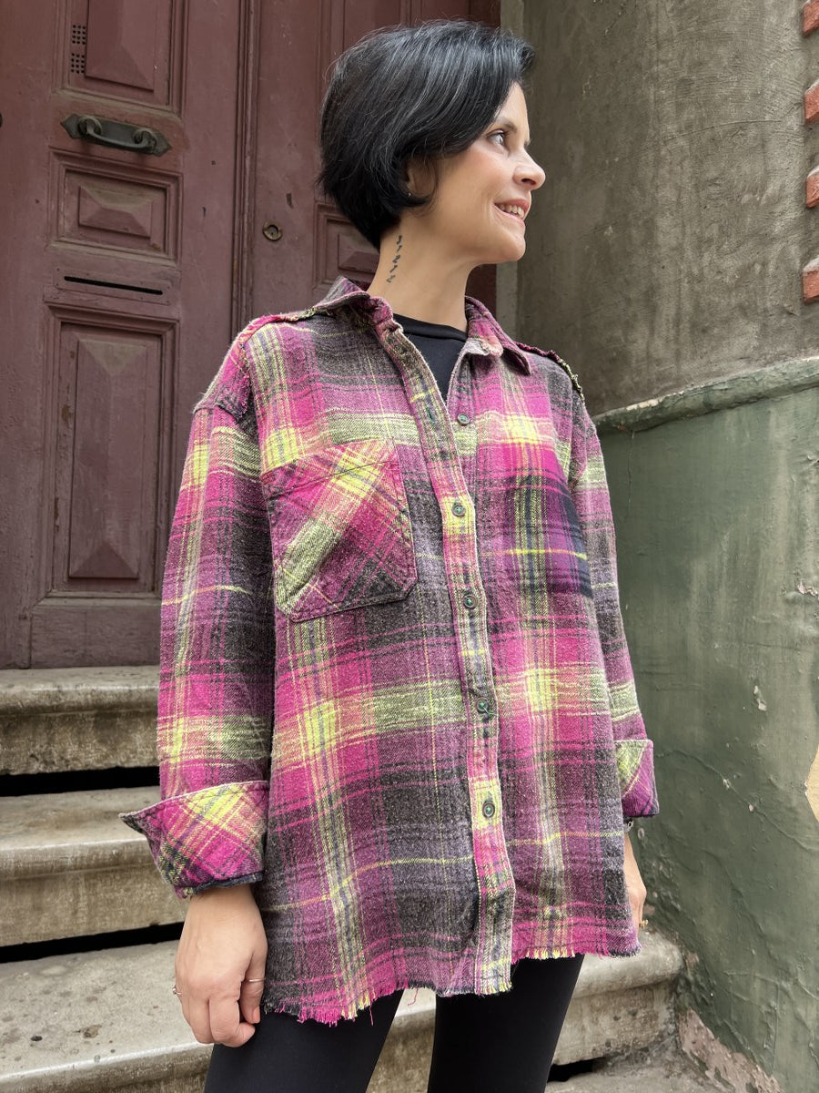 Kadın Oversize Oduncu Gömlek – %100 Pamuk, Mor Limon