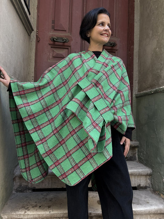 Kadın Renkli Ekose Panço