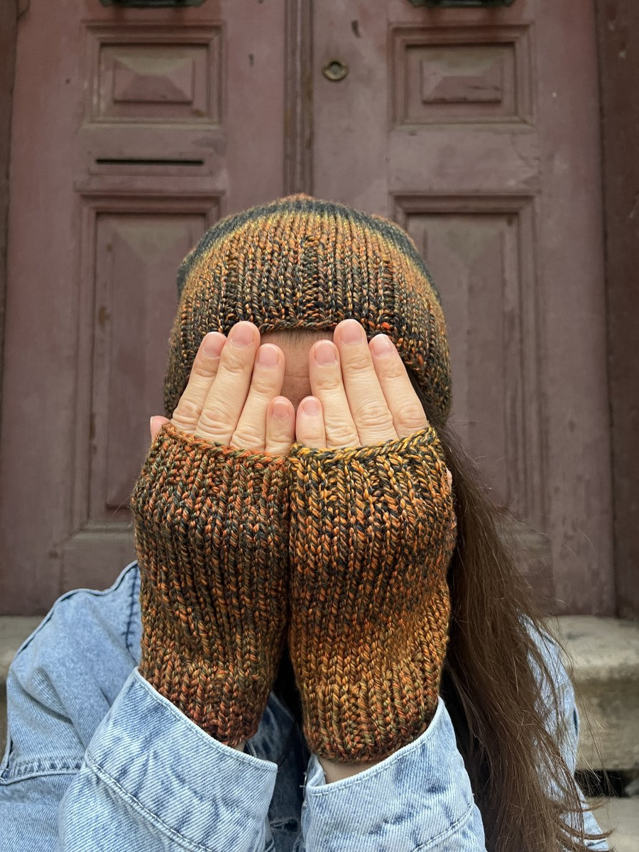 Bohem Kahve Yün Bere Eldiven Takımı