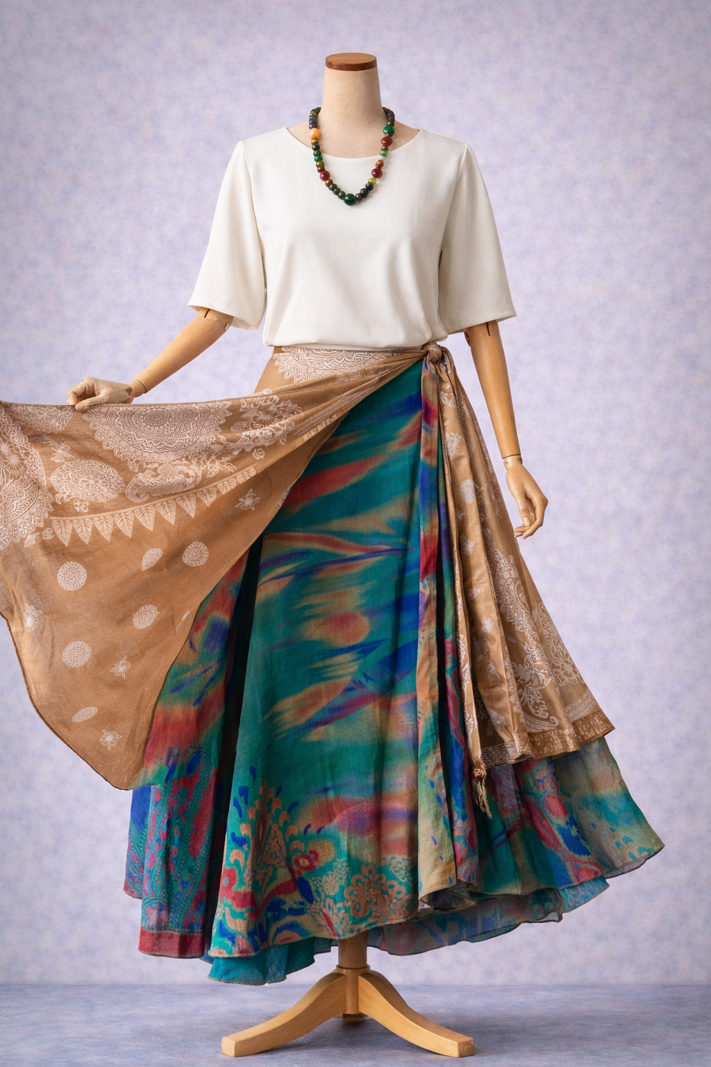 Çift Taraflı Bağlamalı İpek Etek – Toprak Desenli (Nepal)