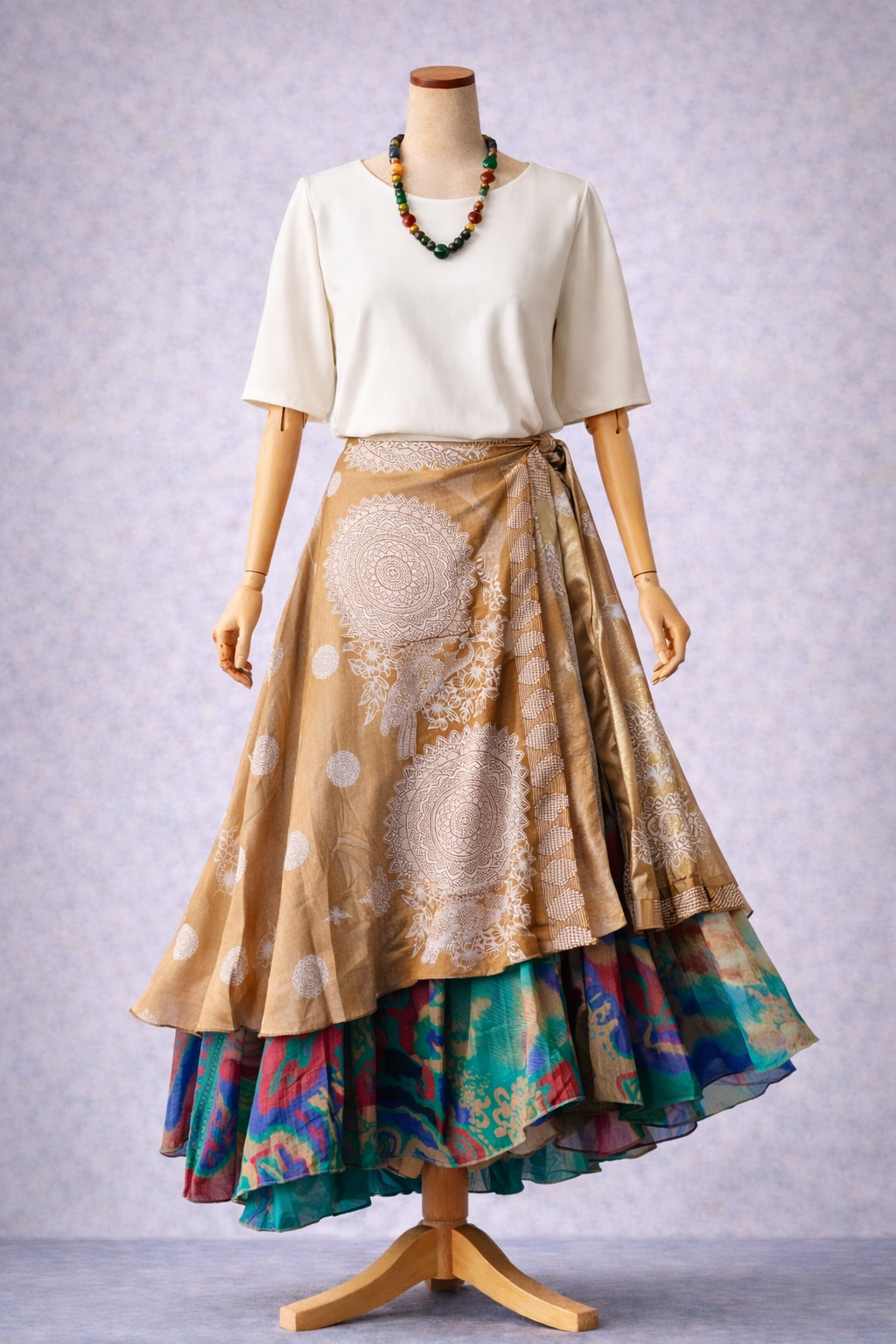 Çift Taraflı Bağlamalı İpek Etek – Toprak Desenli (Nepal)