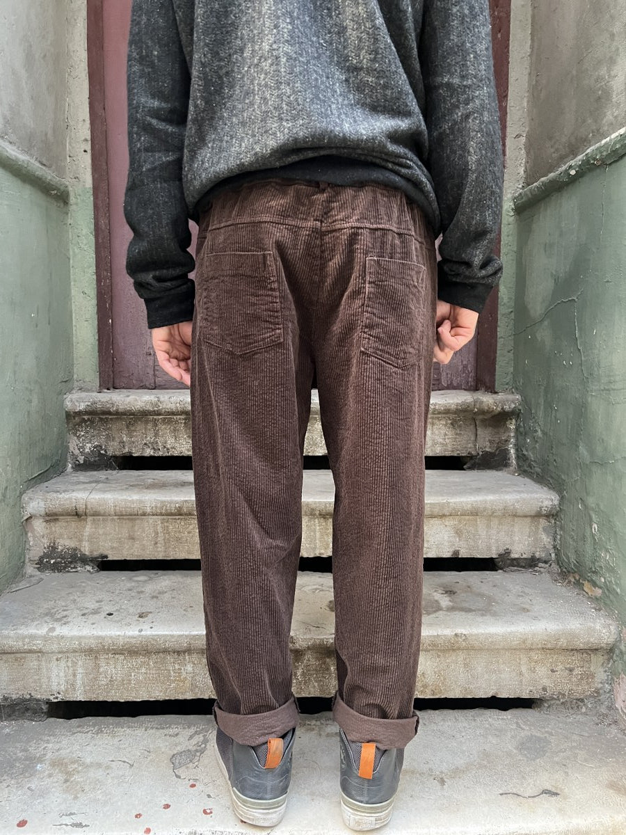 Unisex Fitilli Kışlık Kadife Pantolon Kahverengi