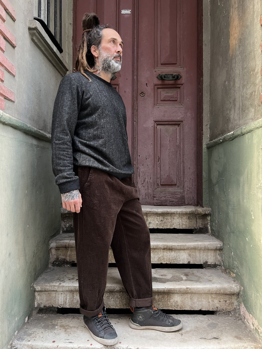 Unisex Fitilli Kışlık Kadife Pantolon Kahverengi