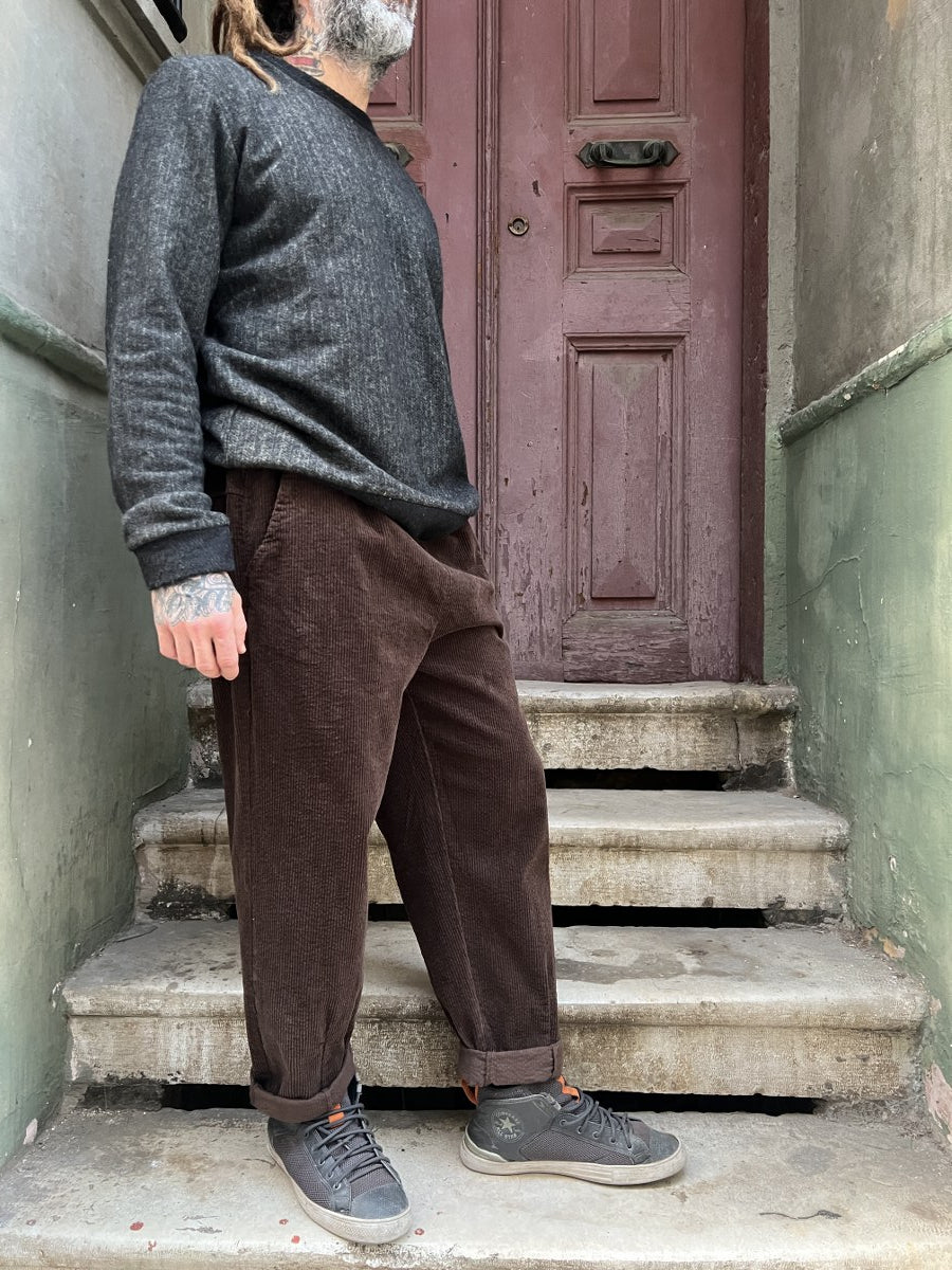 Unisex Fitilli Kışlık Kadife Pantolon Kahverengi